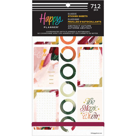 Happy Planner Abstract Autumn Classic sticker book cover with abstract shapes, labels and quotes