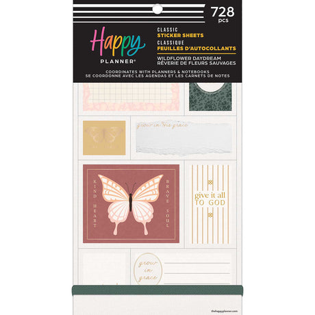 Happy Planner Wildflower Daydream Faith Classic Sticker Book front cover with 728 stickers and butterfly designs