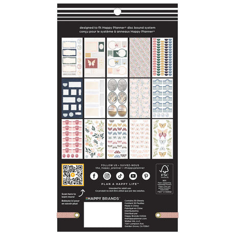 Happy Planner Wildflower Daydream sticker book back cover showing the included sheet designs