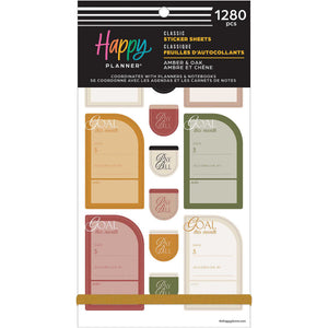 Happy Planner Amber & Oak Budget Classic Sticker Book front cover with 1,280 stickers and budget goal labels