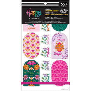 Happy Planner Hive & Bloom Classic Sticker Book front cover with 657 stickers and Jess Miller garden artwork