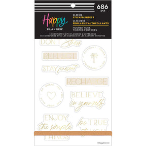 Happy Planner Hushed Hues Stress Management Classic Sticker Book front cover with 686 stickers and motivational quotes
