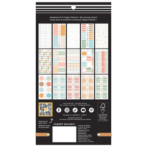 Happy Planner Hushed Hues Stress Management sticker book back cover showing the included sheet designs