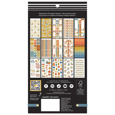 Happy Planner Fall Picnic Meal Planning sticker book back cover showing all included sheet designs