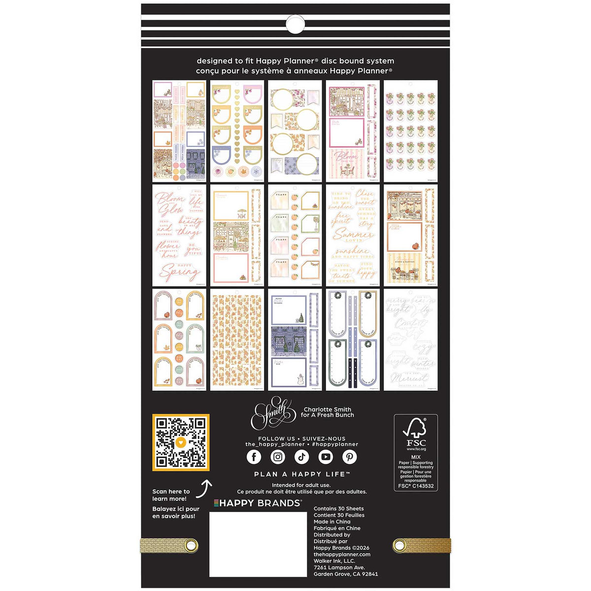 Back of the Happy Planner Seasonal Sidewalks sticker book showing sticker designs