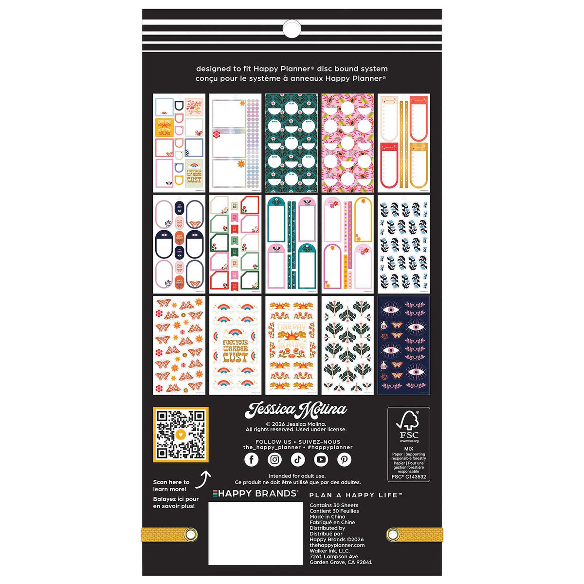 Bright Seasons Classic Sticker Book back cover showing the included sticker sheets and Jessica Molina artist credit