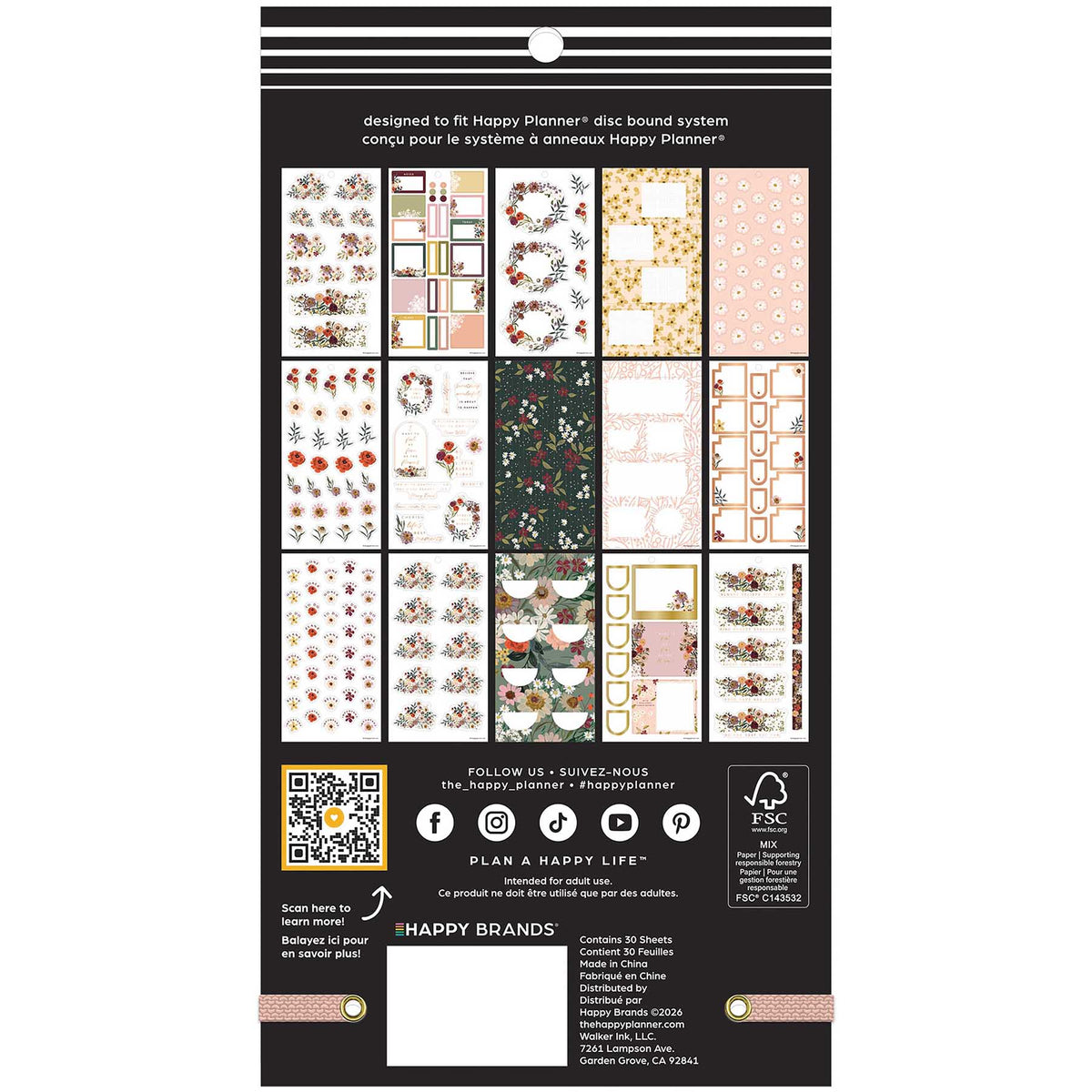 Wildflower Whimsy Classic Sticker Book back cover showing the included floral and functional sticker sheet designs