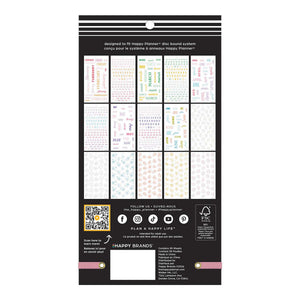 Back of the Happy Planner Essential Year Classic Sticker Book showing monthly and floral sticker designs