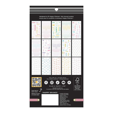 Back of the Happy Planner Essential Year Classic Sticker Book showing monthly and floral sticker designs