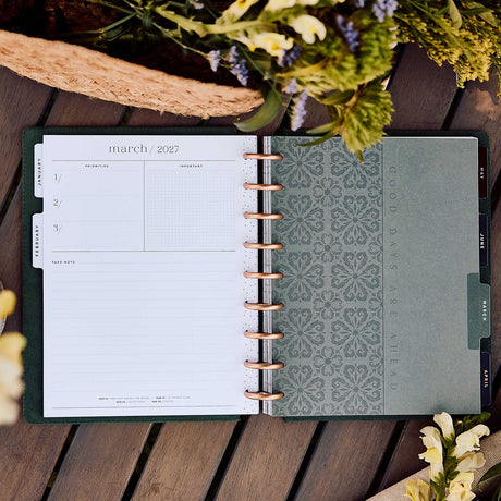 Twilight Tapestry planner March 2027 monthly spread with patterned divider