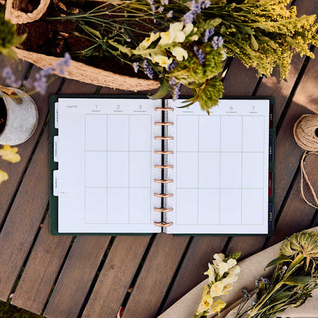 Twilight Tapestry planner blank monthly calendar grid with decorative discs