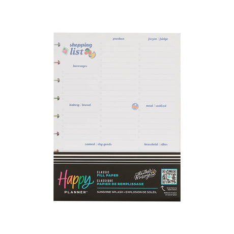 Happy Planner Sunshine Splash Shopping List Fill Paper