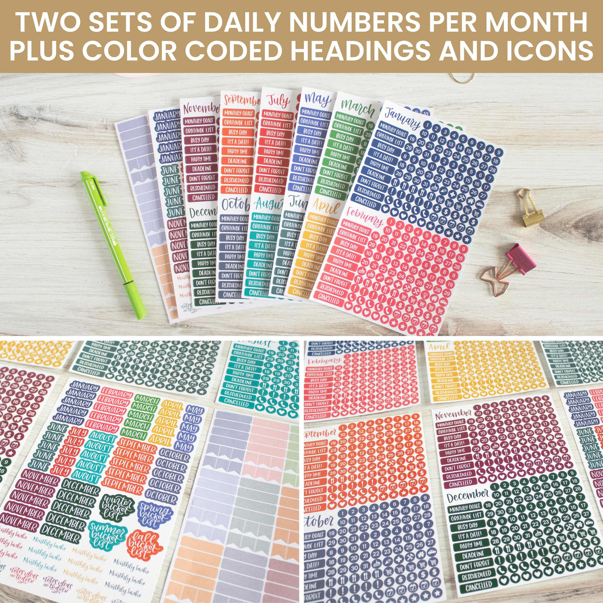 Date Day Months Stickers - Bloom Daily Planners