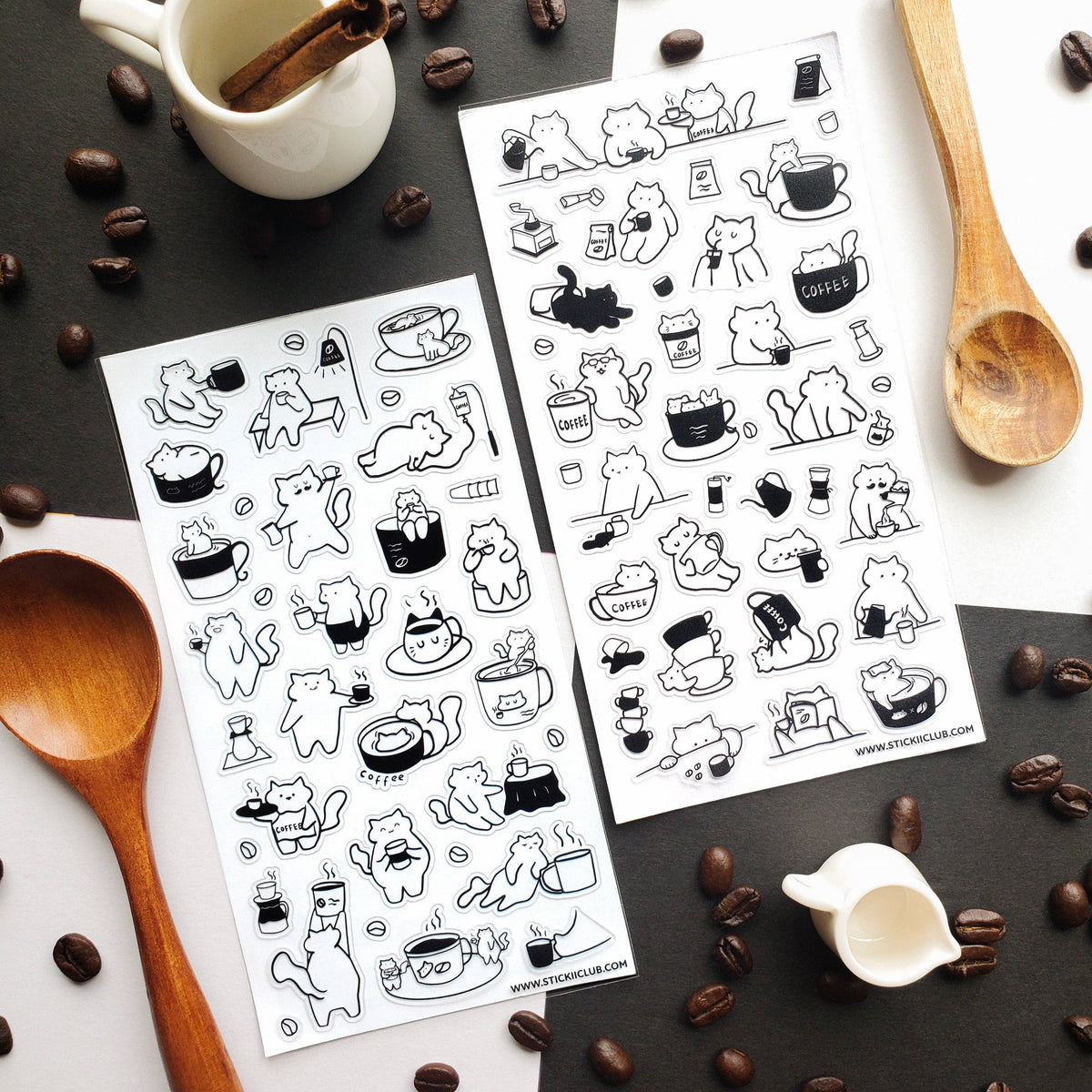 STICKII Caffeine Cats 2 sticker sheet design