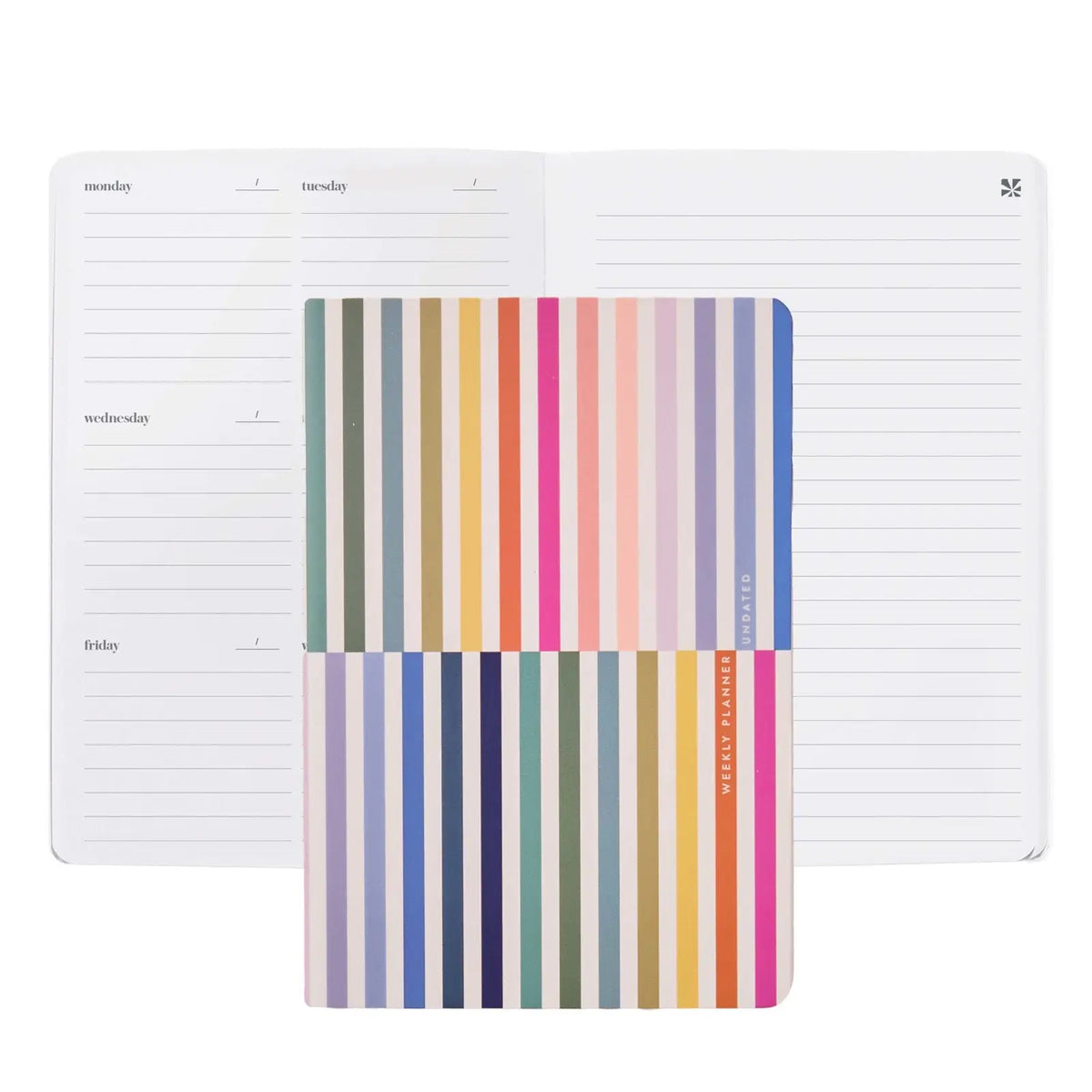 Erin Condren Undated Weekly Petite Planner: Vertical Stripe cover shown with open weekly planning pages