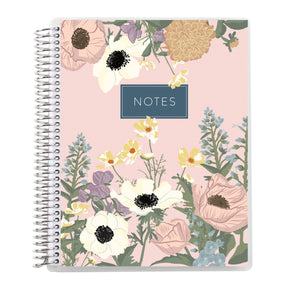 Erin Condren 7x9 Bouquet Coiled Notebook - Lined Notebook with floral design and 'NOTES' label on a pink background