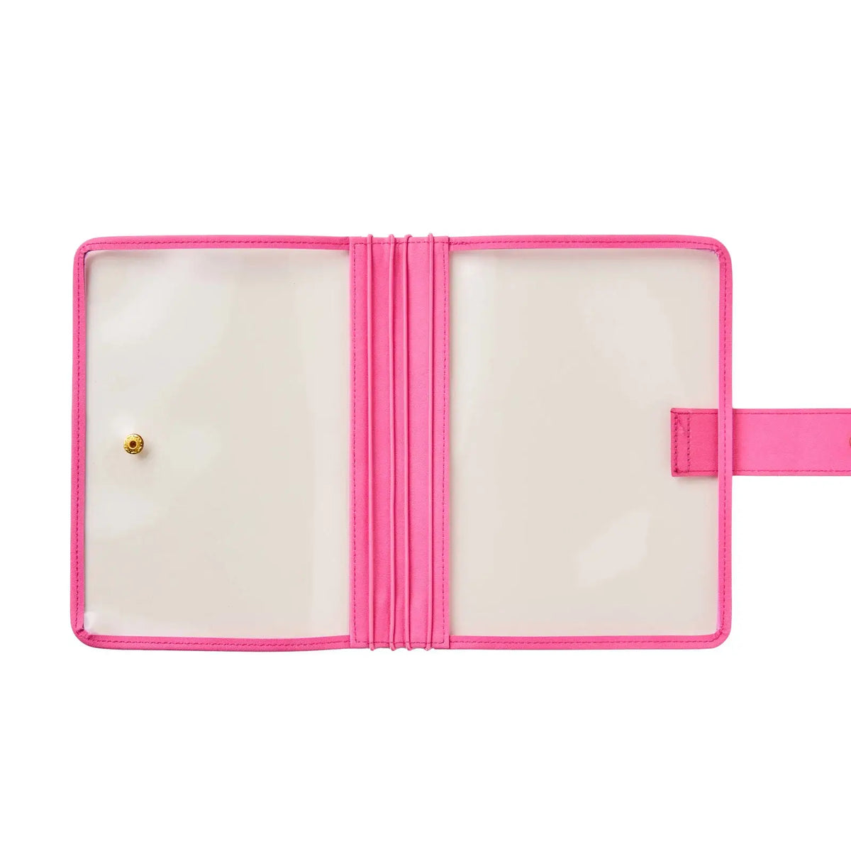 Erin Condren planner folio: Empty Candy folio open to show four internal elastic bands