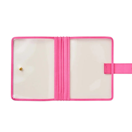 Erin Condren planner folio: Empty Candy folio open to show four internal elastic bands