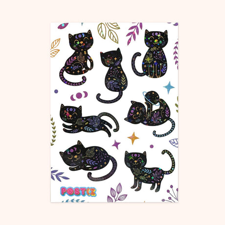 Mystical Black Cats Hologram Sticker Sheet