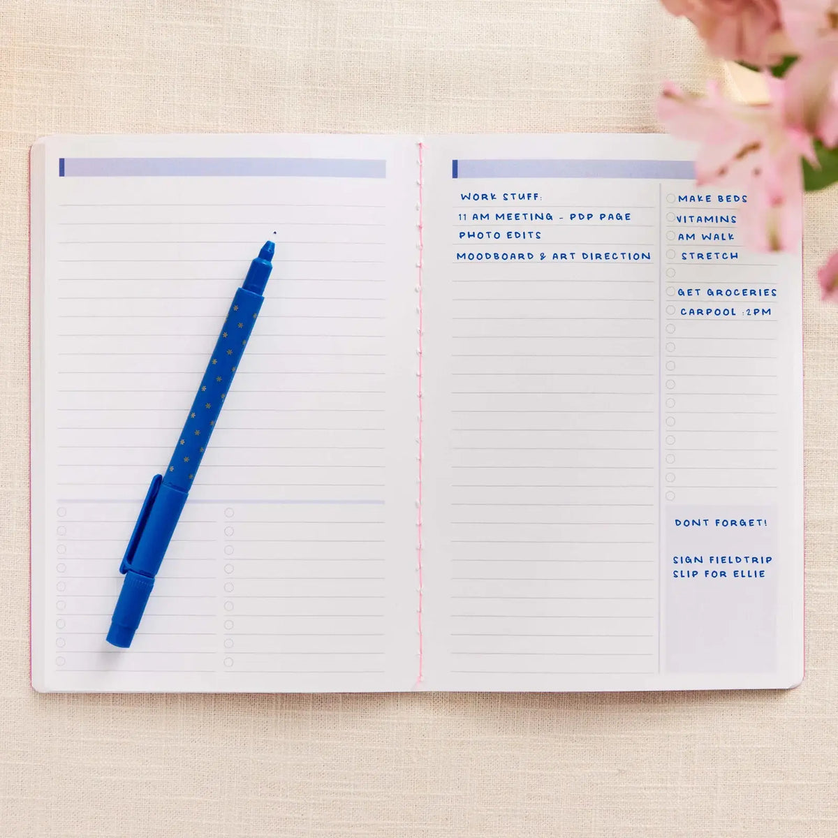 Erin Condren Petite Journal: Open page showing lined notes and checklist sections