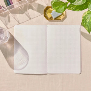Erin Condren Petite Journal: Open dot grid Petite Journal on a desk