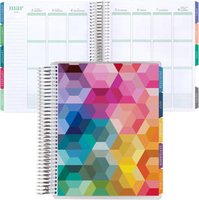 Erin Condren 7x9 Hexagon Vertical Life Planner - 12-month Dated 2026 Jan - Dec Colourful geometric-patterned planner with a white background