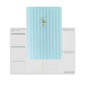 Erin Condren Q4 Daily Bouquet Petite Planner - Dated Oct 2026-Dec 2026 Planner with a light blue striped cover and daily pages on a white background