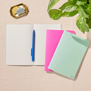 Erin Condren Petite Journal: Open journal beside pink and Pool covers