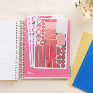 Erin Condren snap-in dashboard: Pink pocket dashboard holding papers inside a coiled book