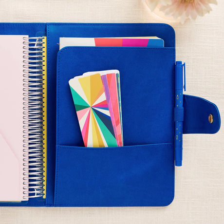 Erin Condren planner folio: Royal Blue folio with supplies in its storage pocket