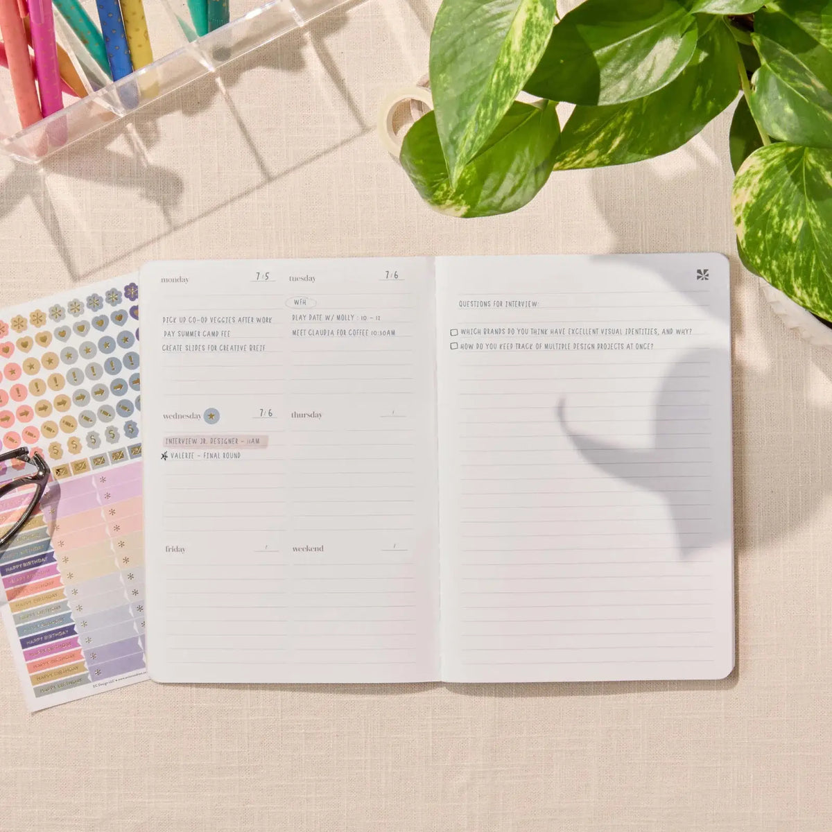 Erin Condren Petite Planner: Weekly planning spread with handwritten reminders