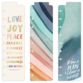 Happy Planner Watercolour Grace Classic Bookmarks set - Three planner dividers with motivational text and colourful watercolour designs.