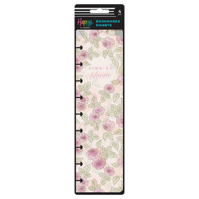 Happy Planner Seasonal Sidewalks four-pack bookmark packaging with pink floral Time to Bloom design
