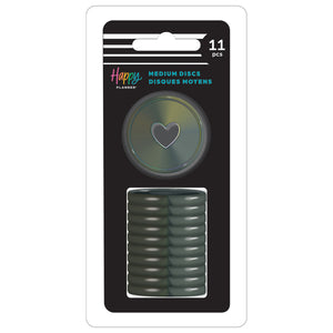 Happy Planner Iron Iridescence Medium Disc Set plastic with a heart design, featuring the brand 'Happy Planners'.