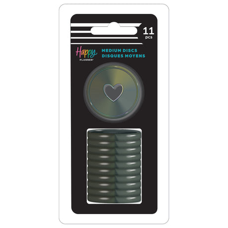 Happy Planner Iron Iridescence Medium Disc Set plastic with a heart design, featuring the brand 'Happy Planners'.