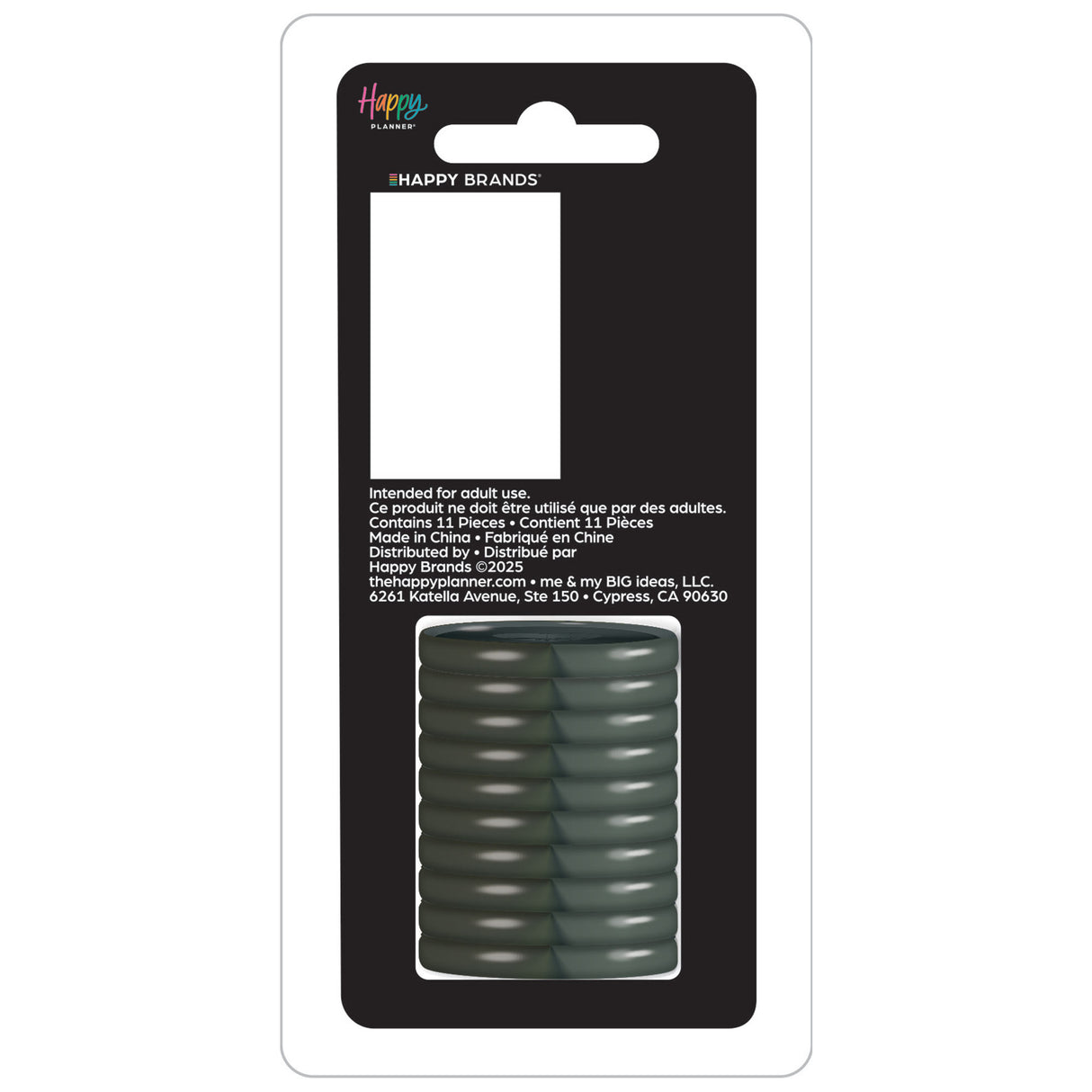 Packaging of Happy Brands product with black background and white text