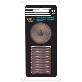 Happy Planner Brown Maple Leaf Metal Disc Set of medium metal discs with a leaf design, featuring the brand 'Happy Planner'.