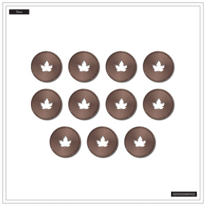 Set of 12 round coasters with leaf design on a white background