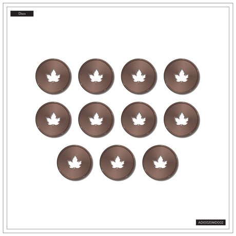 Set of 12 round coasters with leaf design on a white background