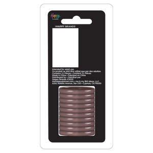 Packaging of brown hair ties with 'Happy Brands' label on a white background