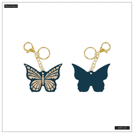 Front and back of the Happy Planner Butterfly Planner Charm with gold-tone clasp and ring