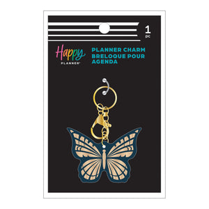 Happy Planner Butterfly Planner Charm with dark blue and gold butterfly on black product packaging