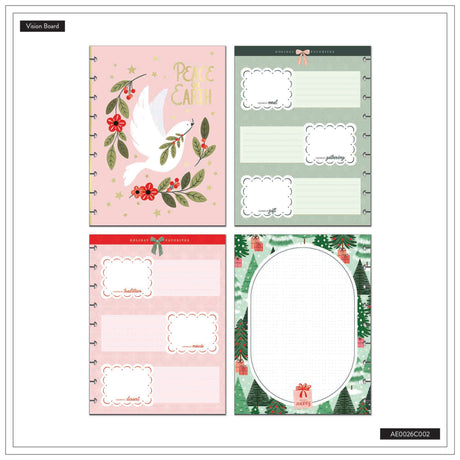 Set of holiday-themed planner stickers with pink, green, and red designs on a white background.