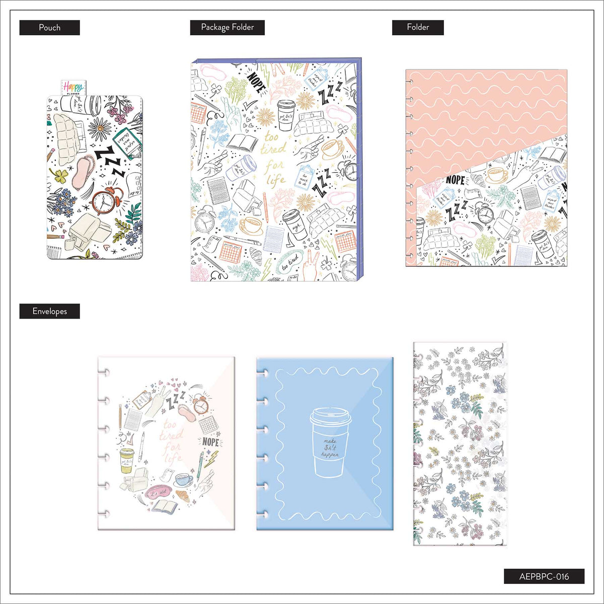 Pajama Plans illustrated pouch, folders and snap-in envelopes