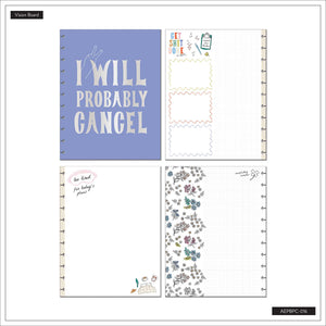 Pajama Plans vision board pages with guided prompts and floral designs