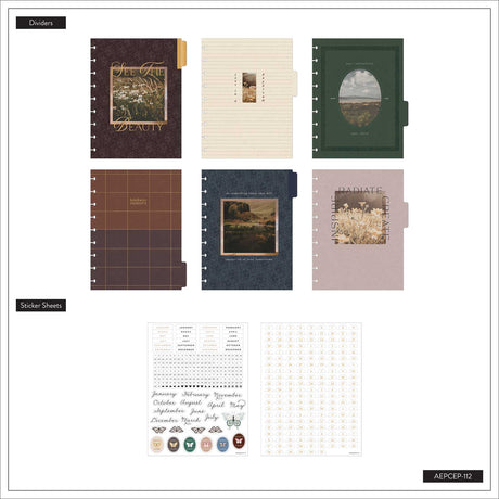 Happy Planner Shadow Fields six artistic dividers and coordinating sticker sheets