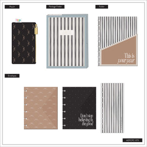 Haven & Heart black patterned pouch, folders and coordinating envelopes