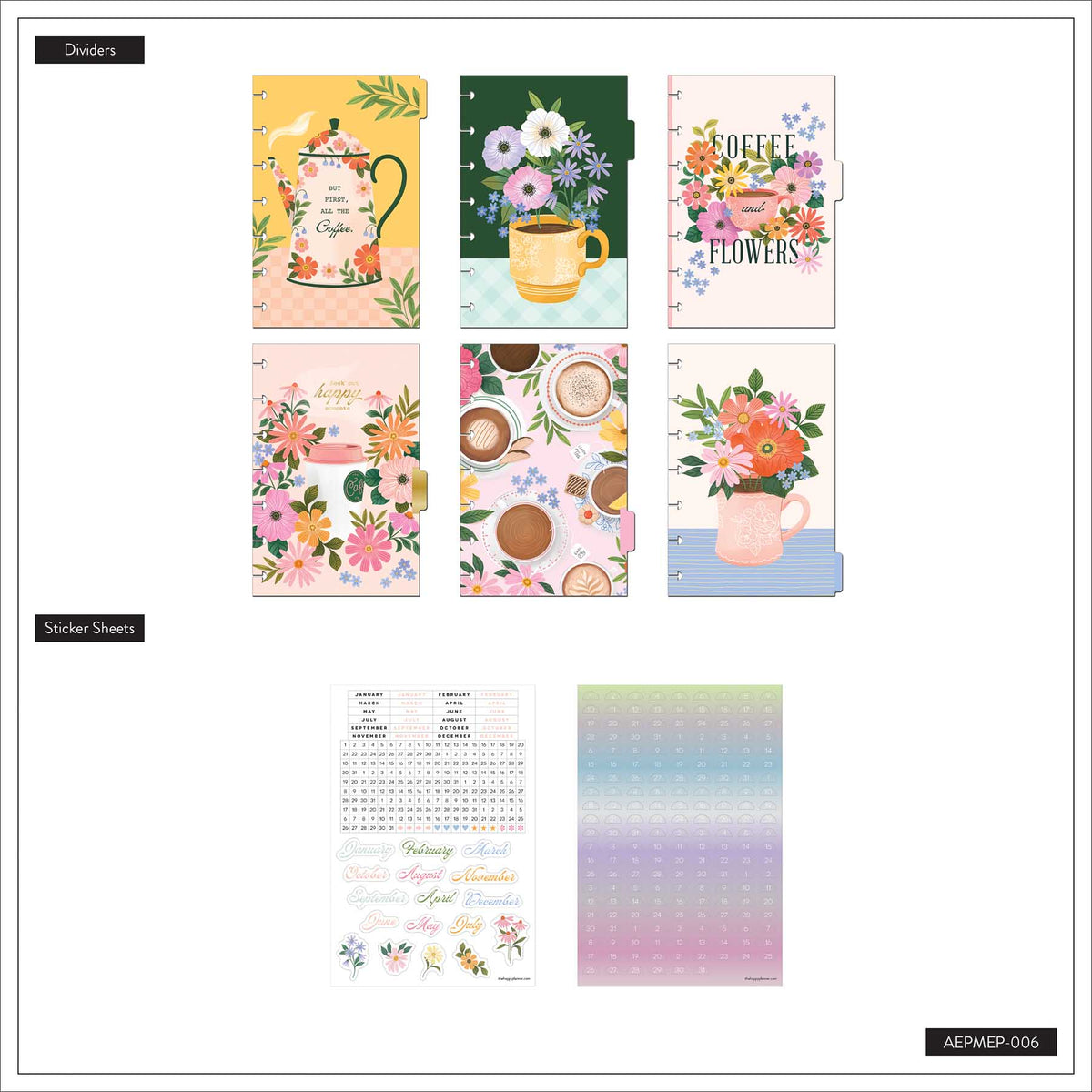 Happy Planner Petal Press six floral dividers and two sticker sheets