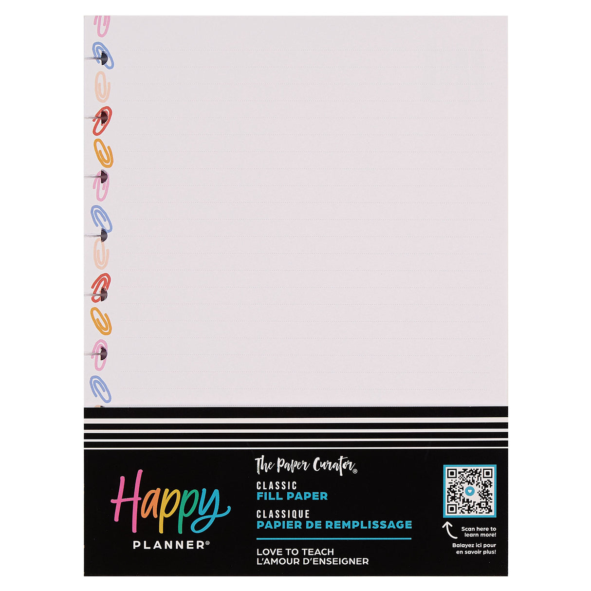 Happy Planner Love to Teach Classic Fill Paper with colourful clip designs on a white background