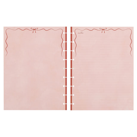 Pink Happy Planner refill paper with red ribbon and decorative elements on a white background